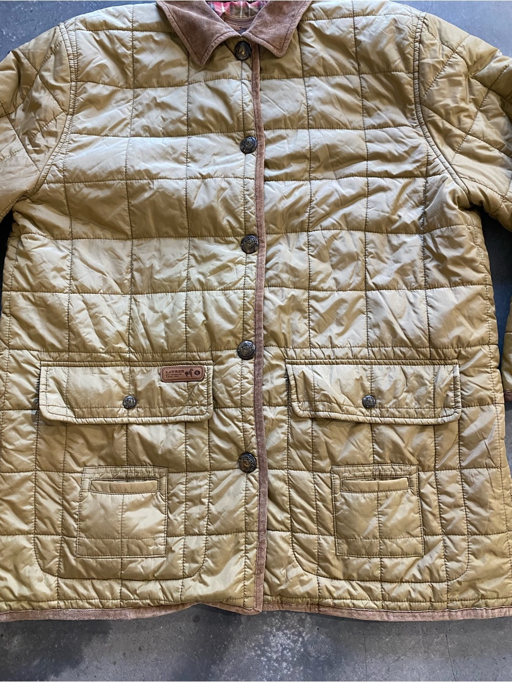 Vintage Lauren by Ralph Lauren Beige Coats, Jackets Leather Collar Sz 1X Womens - Picture 8 of 12
